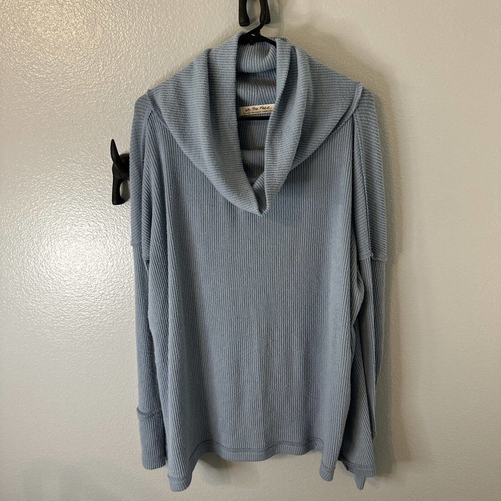 FREE PEOPLE JUICY LONG SLEEVE COWL NECK SHIRT IN DUSTY‎ BLUE SIZE: X-Small
